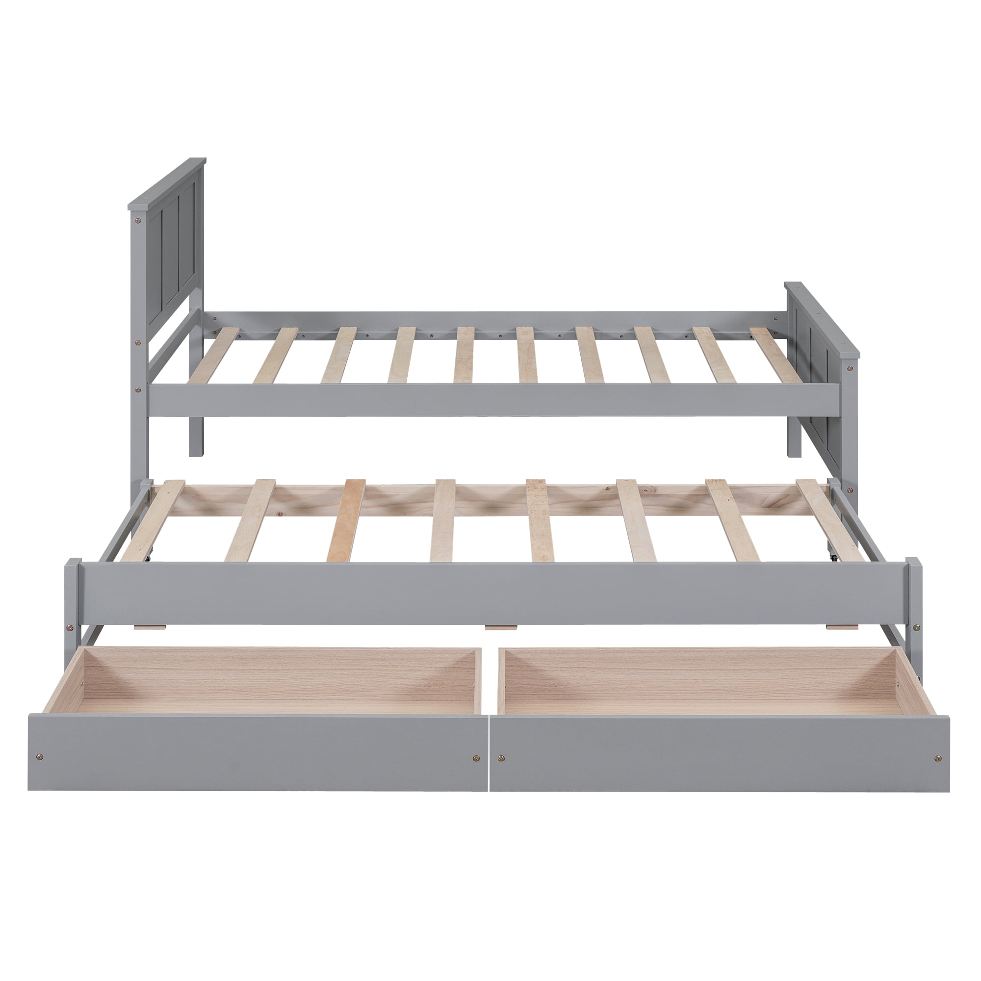 Euroco Twin Size Platform Bed with Trundle and Drawers, Gray