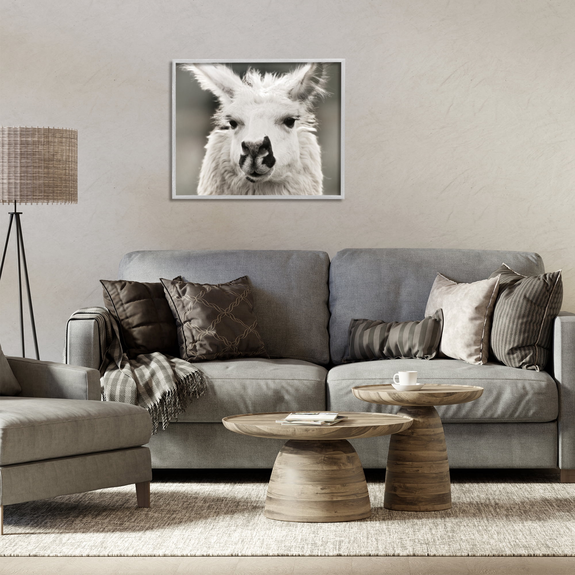 Stupell Industries Llama Gazing Portrait Animals & Insects Photography Gray Framed Art Print Wall Art, 30 x 24
