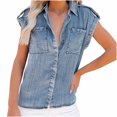 thumbnail image 1 of Moda Mujer Causal Blusa sólida Cuello vuelto Camiseta sin mangas Verano Botón Bolsillos Tops Fridja  ghk7399, 1 of 9