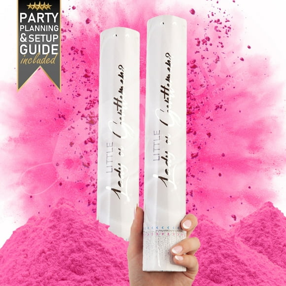 Gender Reveal Confetti Cannon - 2 Pack - Pink Biodegradable Gender Reveal Powder Cannon | Baby Gender Reveal Smoke Bombs | Girl Gender Reveal Confetti Poppers | Powder Blaster Gender Reveal Machine