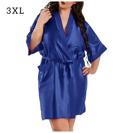 

Women Bathrobe Silky Robe Nightdress Nightgown Sleepwear Blue 3L