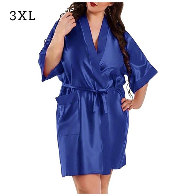 Albornoz para mujer, bata sedosa sexy, camisón, camisón, ropa de dormir, azul, 3L seitruly AP001190-12B