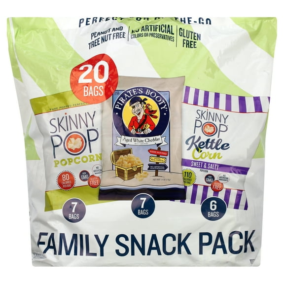 SkinnyPop & Pirate's Booty Gluten-Free Variety Pack Box, 0.5 oz Snack-Size Bags, 20 Count