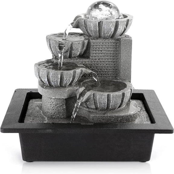 Water Fountains Indoor Tabletop Water Fountain with LED Rolling Ball Feng Shui Waterfall Fountain for Modern Home Decor Office Living Room Decoration