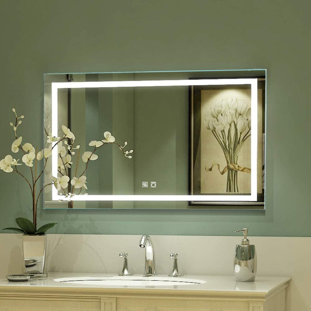 EMKE Illuminated 500x700mm Bathroom Mirror with Bluetooth Speaker 3x Vanity Makeup Mirror Bathroom Mirror LED Light with Demister Shaver Sockets Wall Mounted Mirror Vertical