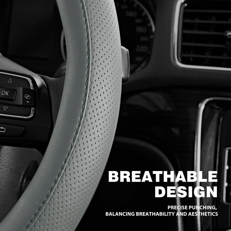 Auto Drive Perforated Faux Leather Steering Wheel Cover, Grey photo 7