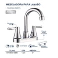 thumbnail image 2 of Llave Mezcladora Baño Lavabo Alfa  Acero Inoxidable Cromada Manerales Cuadrados Garza, 2 of 3