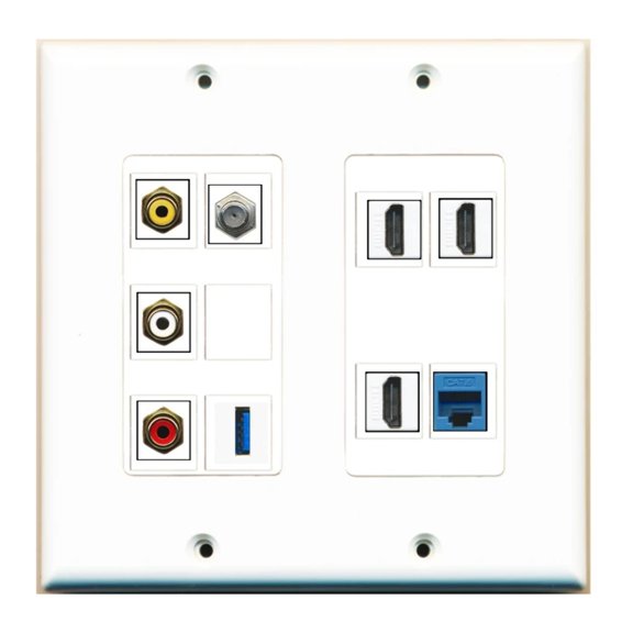 Ultra Spec Cables Custom Wall Plate White 2 Gang with up to 10 Keystone Ports