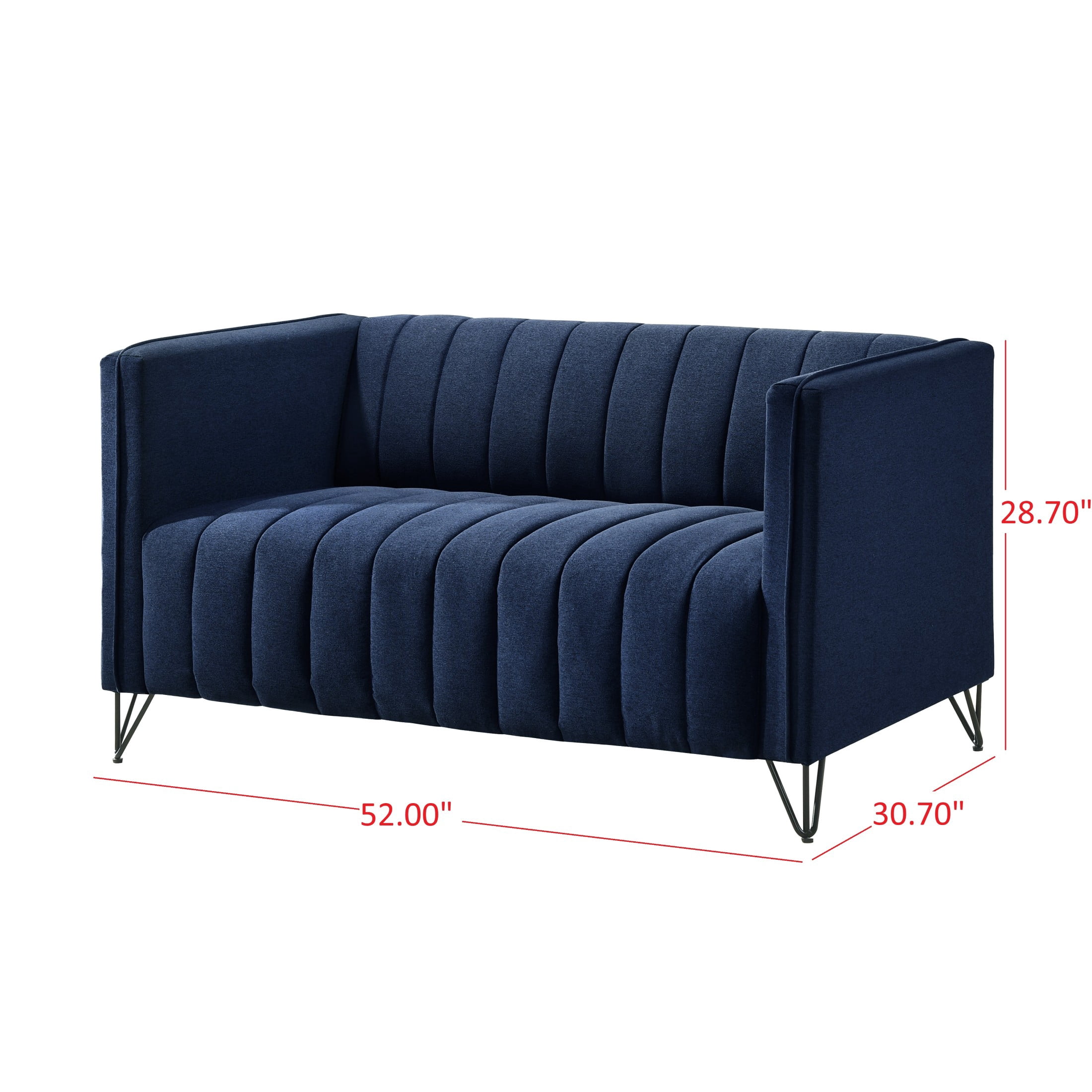 Home Design Kurtis 2-Piece Living Room Set with Square Arm Loveseat and Sofa, Channel-Tufted Upholstery, Blue
