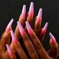 thumbnail image 4 of Ombre Press on Nails Extra Long Length Coffin Glossy Design Fake Nails Acrylic False Nails Glue Stick on Nails Fingernails Faux Nails 24PCS for Women and Girls (glossy pink purple), 4 of 5