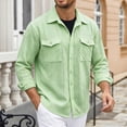 thumbnail image 5 of DPTALR Men's Casual Solid Color Turndown Collar Long Sleeve Shirt with Pockets,Green,Big and Tall Men M, 5 of 7