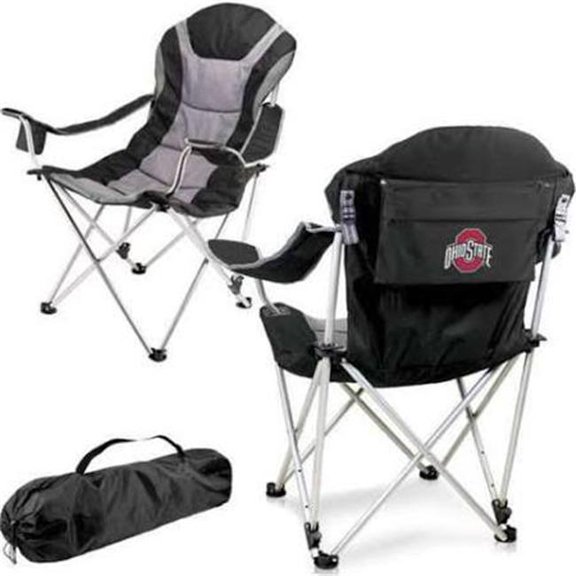 Picnic Time 803-00-175-444-0 Ohio State Buckeyes Digital Print Reclining Camp Chair, Black