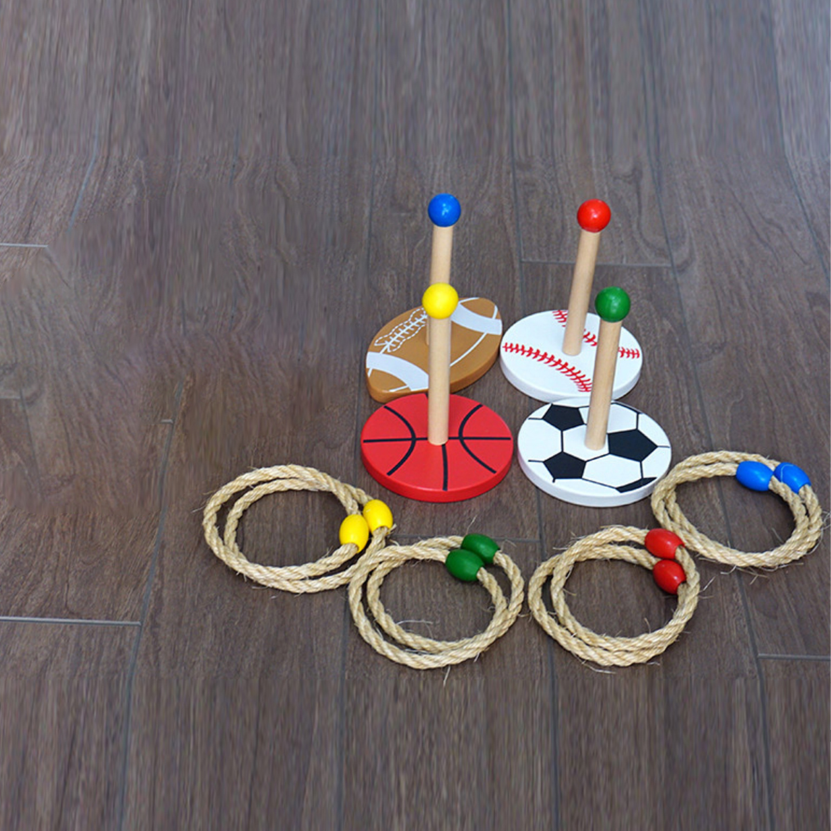 WOBOX Wooden Sports-Themed Ring Toss Game Set, Parent-Child Interactive Indoor Outdoor Toy for Kids Family Party Fun