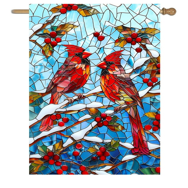 Banner DZGlobal Bandera de invierno con forma de cardenales, 71 x 102 cm, doble cara