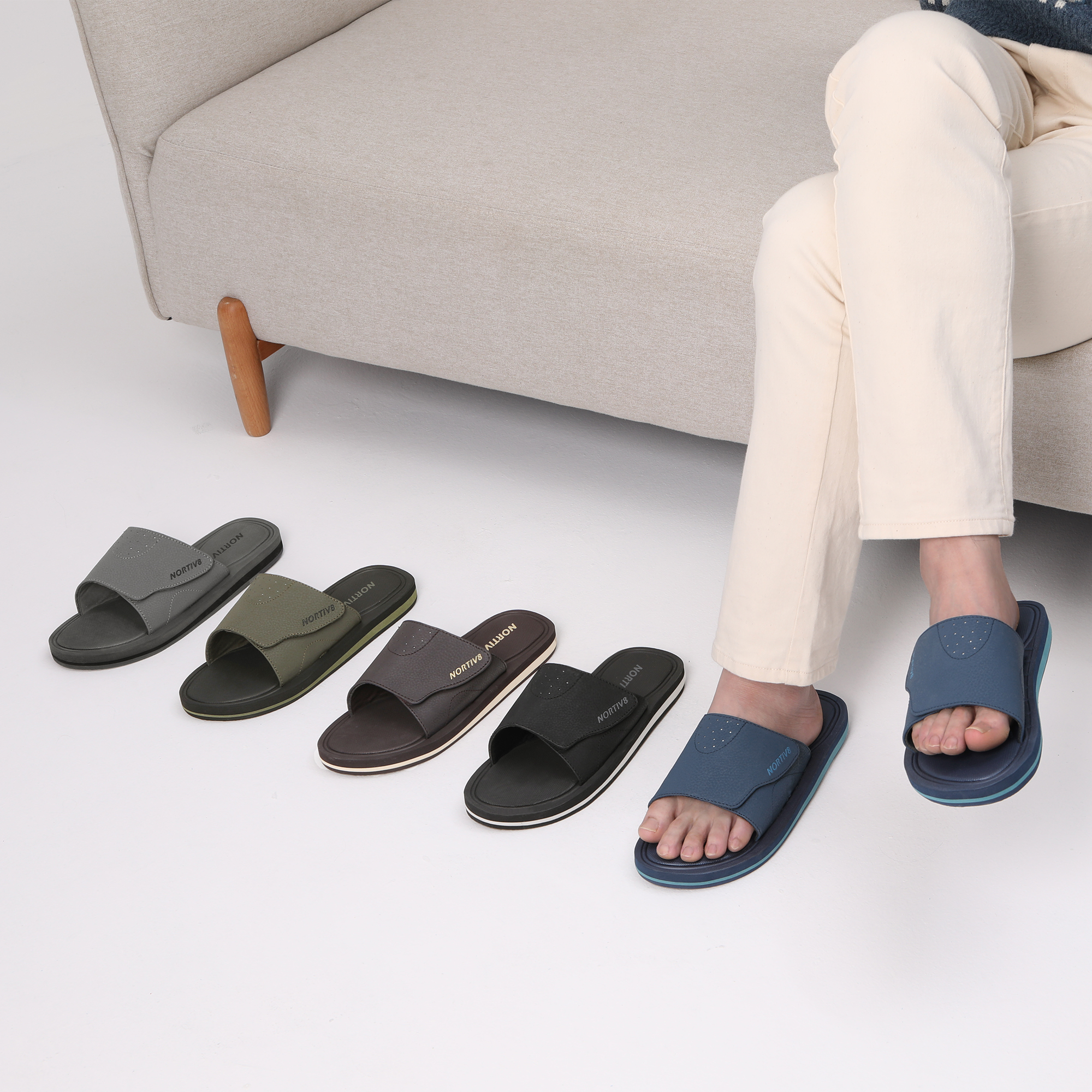 Nortiv8 Men's Memory Foam Adjustable Slide Sandals Comfort Lightweight Summer Beach Sandals Shoes FUSION BLACK Size 10 - image 4 of 5