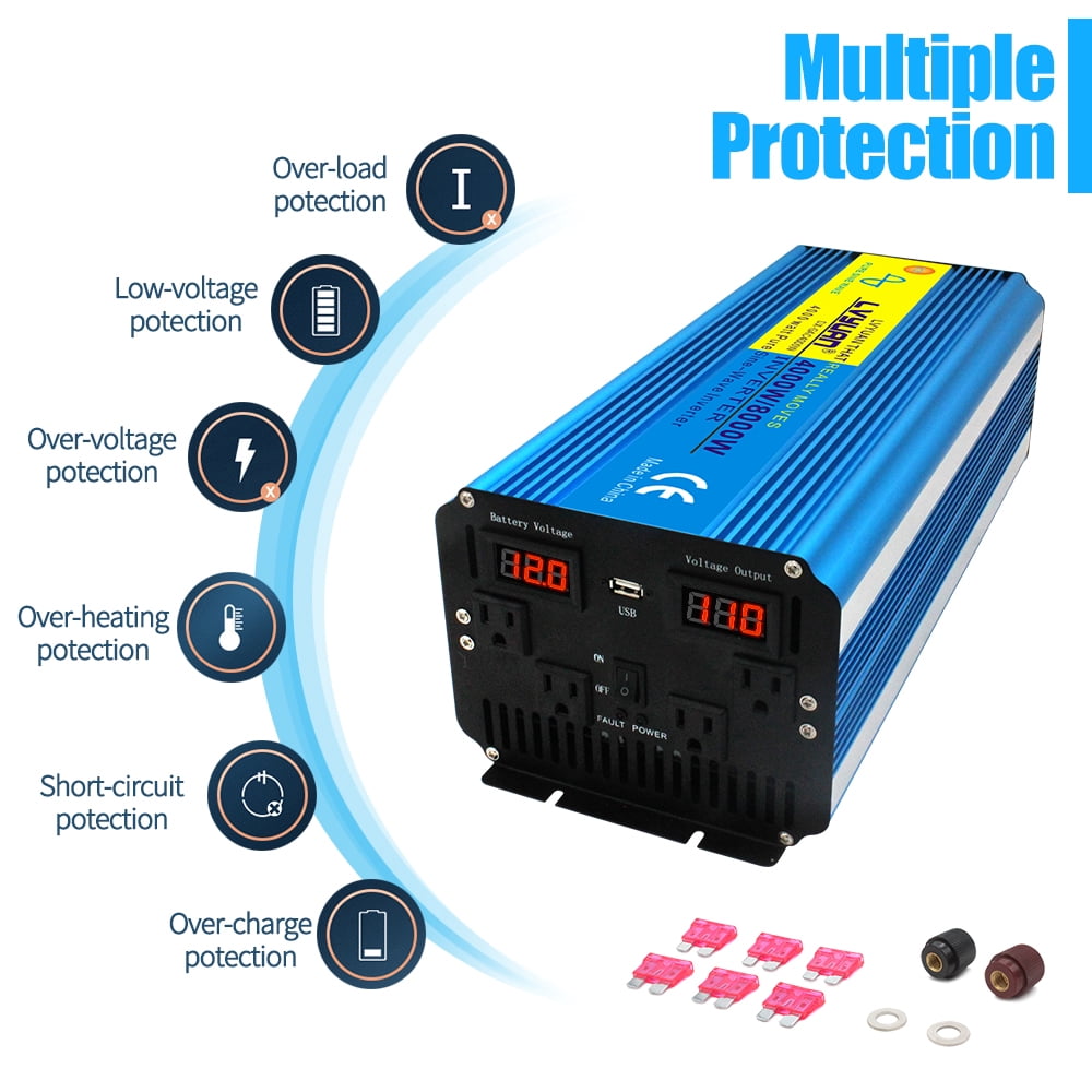 Yinleader Pure Sine Wave 12V 4000W Continuous 8000W Surge Power Inverter, Remote Control for Truck