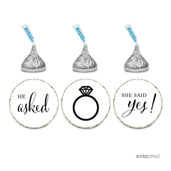 White He Asked She Said Yes! Hershey´s Kisses Stickers, 216-Pack