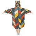 thumbnail image 2 of FORMRS Wearable Blanket Hoodie with Sleeves for Kids Cozy Flannel Sweatshirt, Red Geometric, 2 of 7