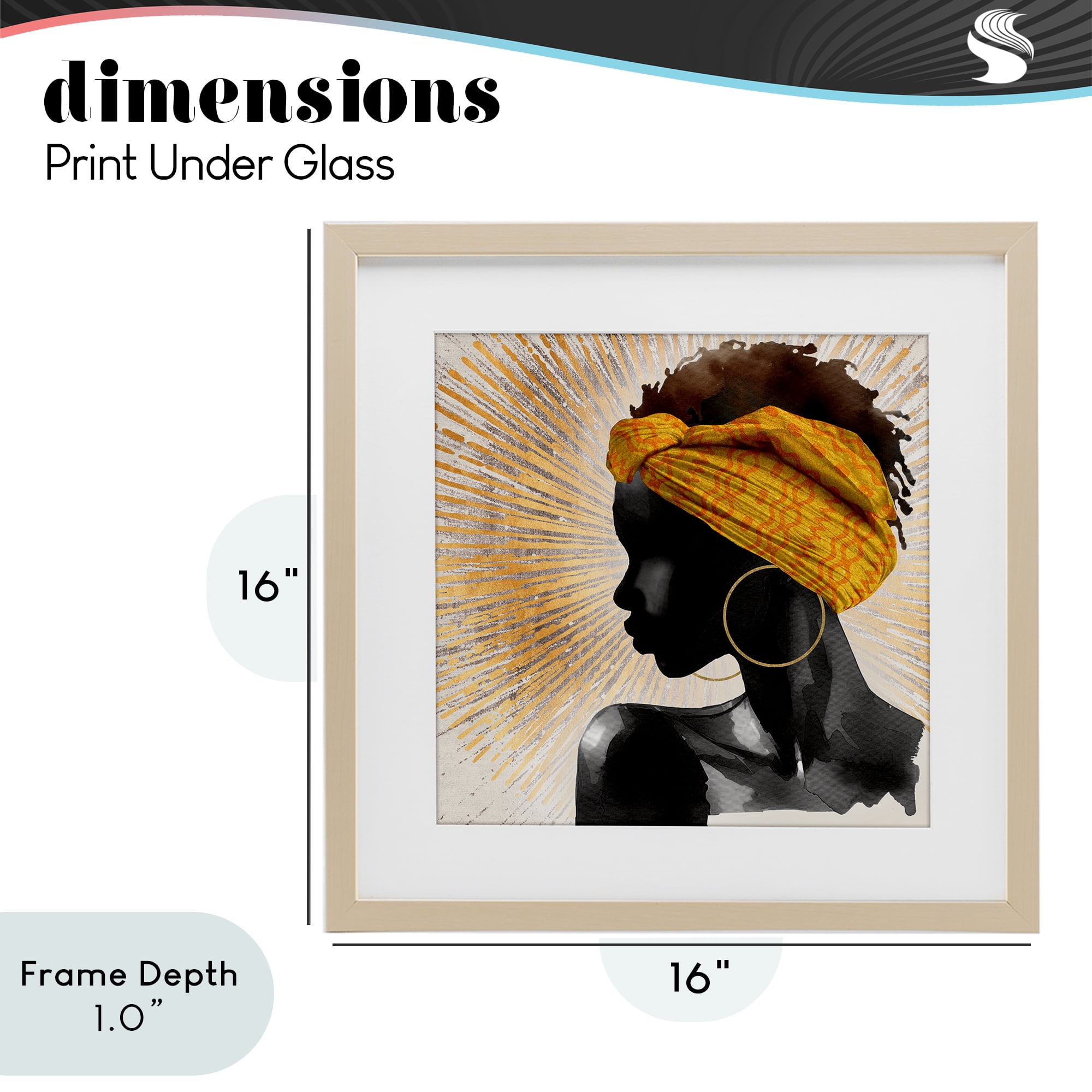 Stupell Industries Golden Sunburst Profile with Headwrap Birch Framed Print Under Glass, design by CAD Designs