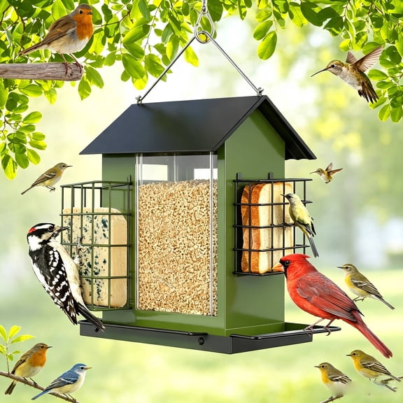 Bird Feeders for Outdoors Hanging, Metal Double Suet Cage Cake, Large Capacity, Sturdy & Weatherproof