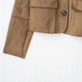 thumbnail image 5 of Unir Women Relaxed Peter Pan Collar Button Front Cropped Suede Jacket Long Sleeve Pocket Casual Daily Outer Coat 1PC XS-XL Plus Size Friendly, 5 of 5