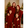 thumbnail image 6 of Big Feet Pjs Kids’ Buffalo Plaid Fleece Hoodie One‑Piece Pajama Jumpsuit, Red/Black, Size 16, 6 of 7