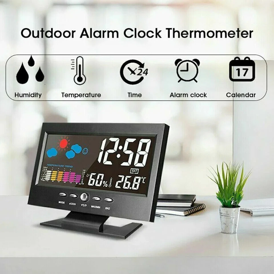 KNACK - Led Digital Alarm Clock Snooze Calendar Thermometer Hygrometer Weather Display