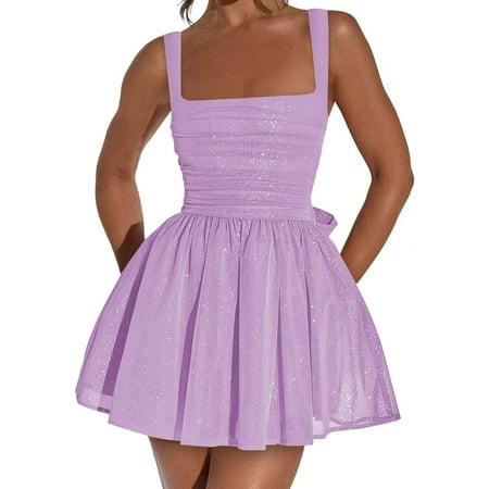 WANGJUNBEI Sparkly Tulle Cocktail Dress for Teens 2025 Short Corset Prom Dress Square Neck Mini Cocktail Party Gowns