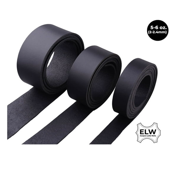 ELW Black Tooling Leather Straps 1/2" to 4" Wide, 68-72 Inches Long 5/6 oz.