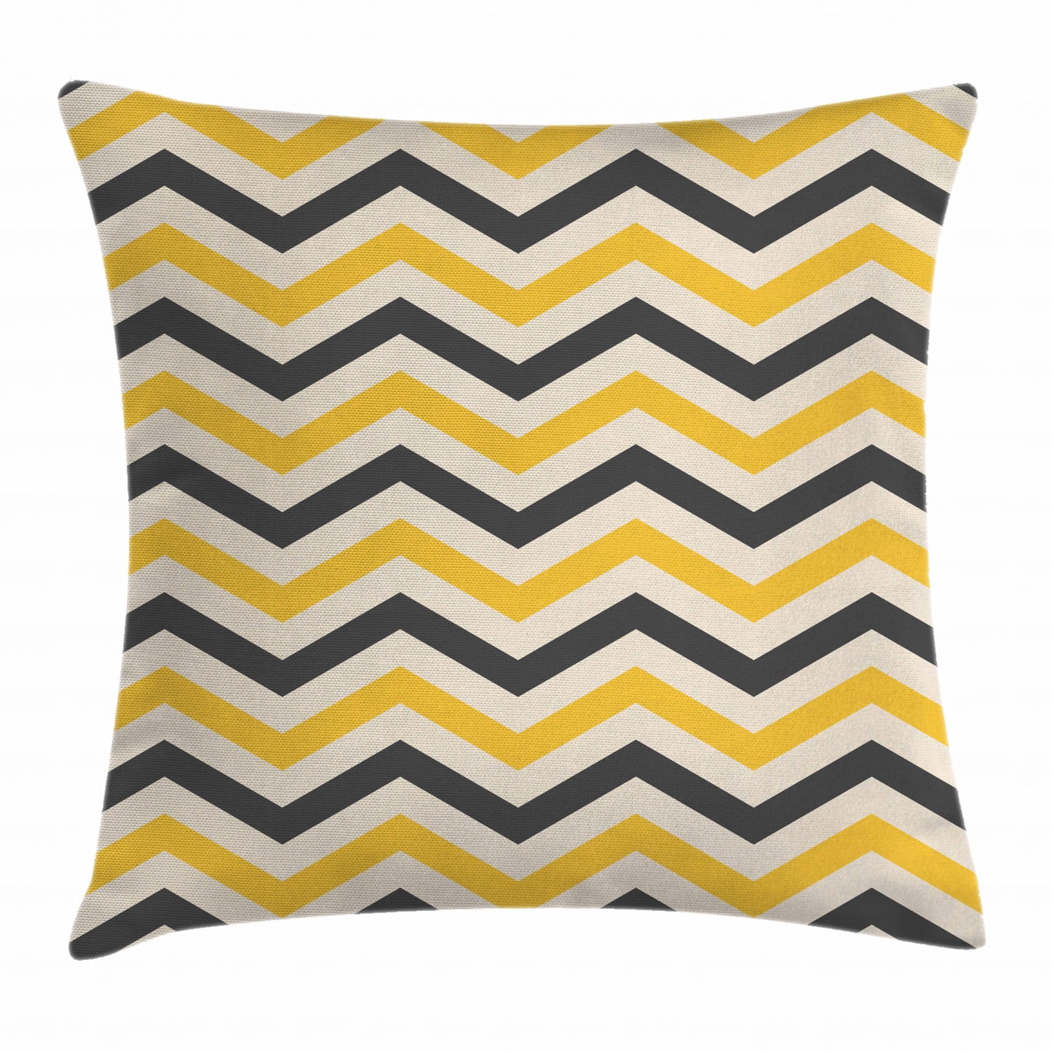 Yellow Chevron Throw Pillow Cushion Cover, Large Zigzags in Retro