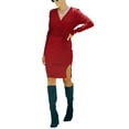 thumbnail image 2 of ZAXARRA Robe à Col en V, Manches Longues, Coupe Serrée, avec Motif Tie-up, S/ M/ L/ XL, 2 of 5