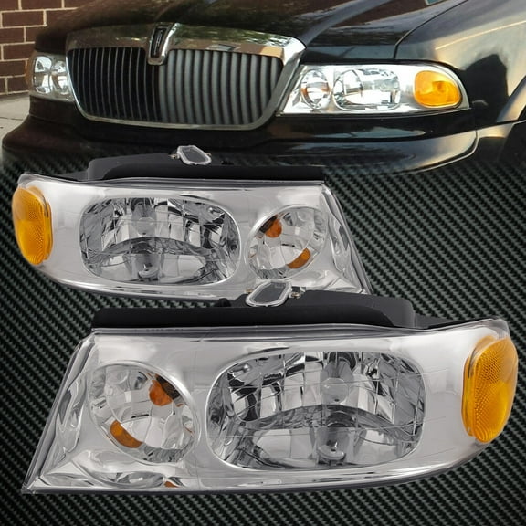 Headlights Set Chrome Halogen For 1998-2002 Lincoln Navigator / 2002 Blackwood