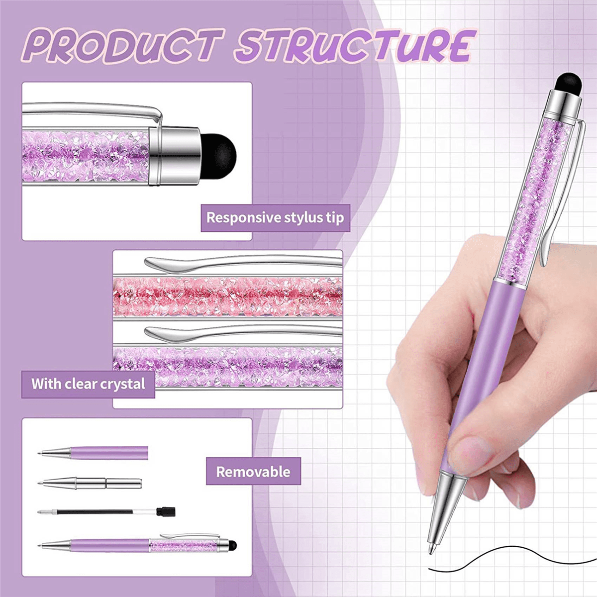 80Pcs Crystal Ballpoint Pen Bulk Shiny 2 in 1 Slim Diamond Screen Stylus Black Gel Ink Glitter