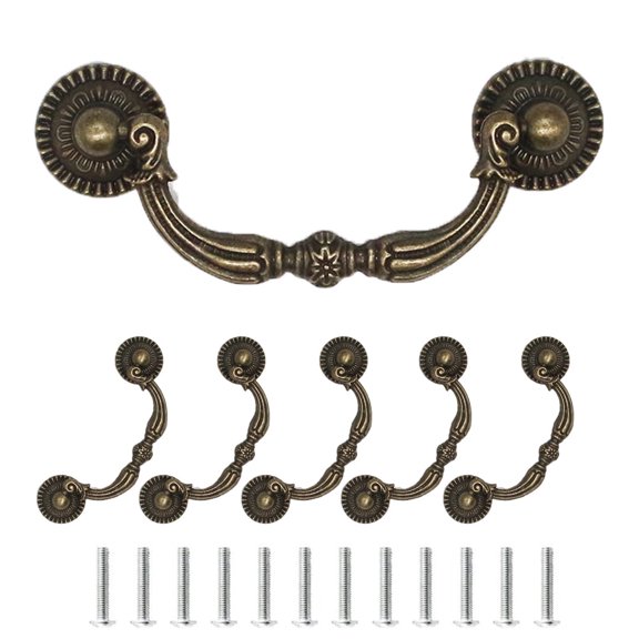 BTEPSGA 6PCS 3 Inch Bail Handle Drop Pulls Vintage Drop Bail Drawer Pulls Antique Bronze Cabinet Pull Handles (3" Hole Spacing, 4" Total Length)