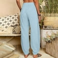 thumbnail image 3 of Cotton Linen Pants for Women Casual Loose High Waisted Wide Leg Pants with Pockets Lightweight Drawstring Comfy Lounge Pants, 3 of 6