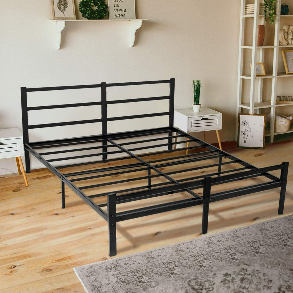 KingSo Queen Bed Frame with Headboard, No Box Spring Needed Black 14