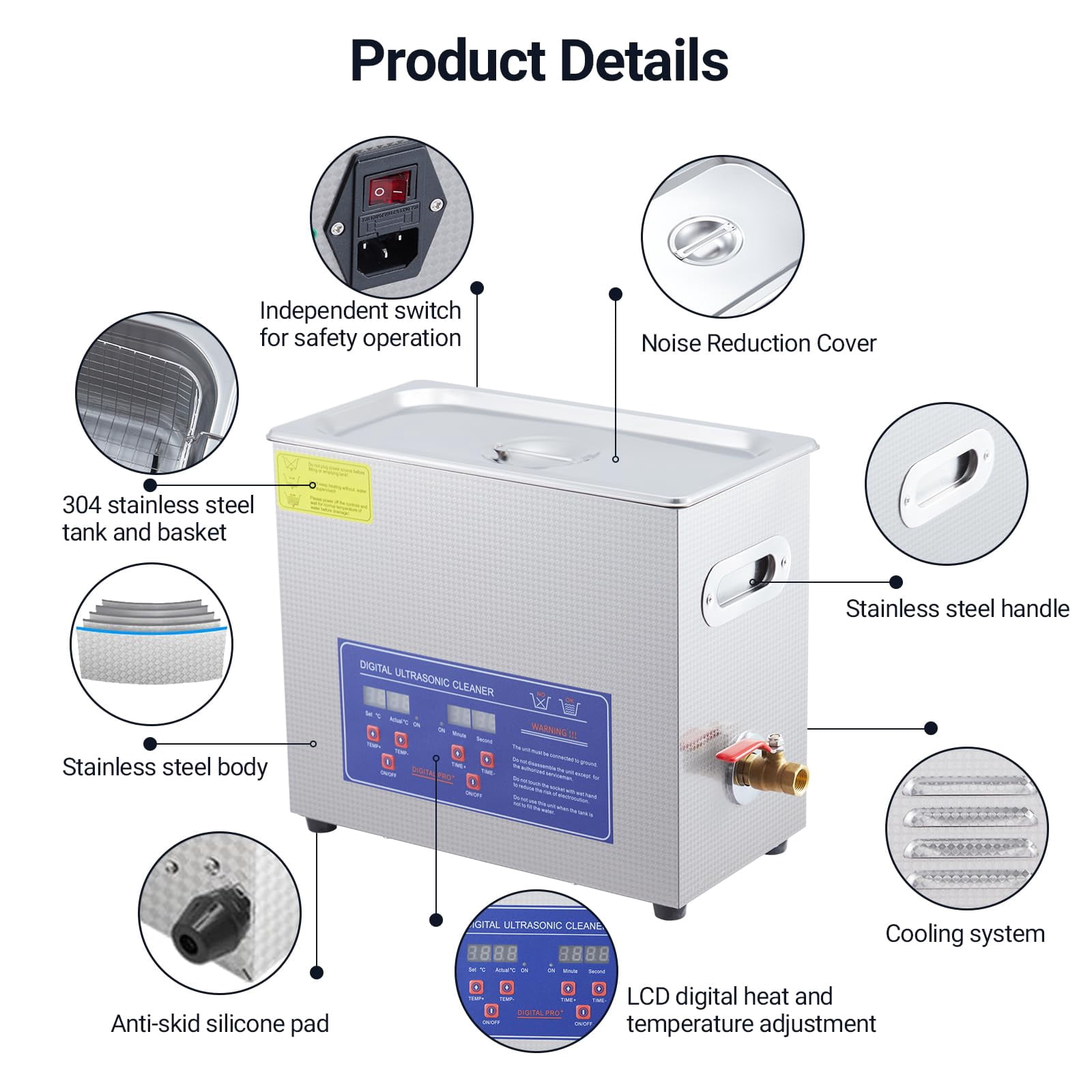 6.5L Professional Ultrasonic Cleaner | Commercial 40kHz with Digital Timer & Heater | for Jewelry, Watches, Eyeglasses & Small Parts Cleaning