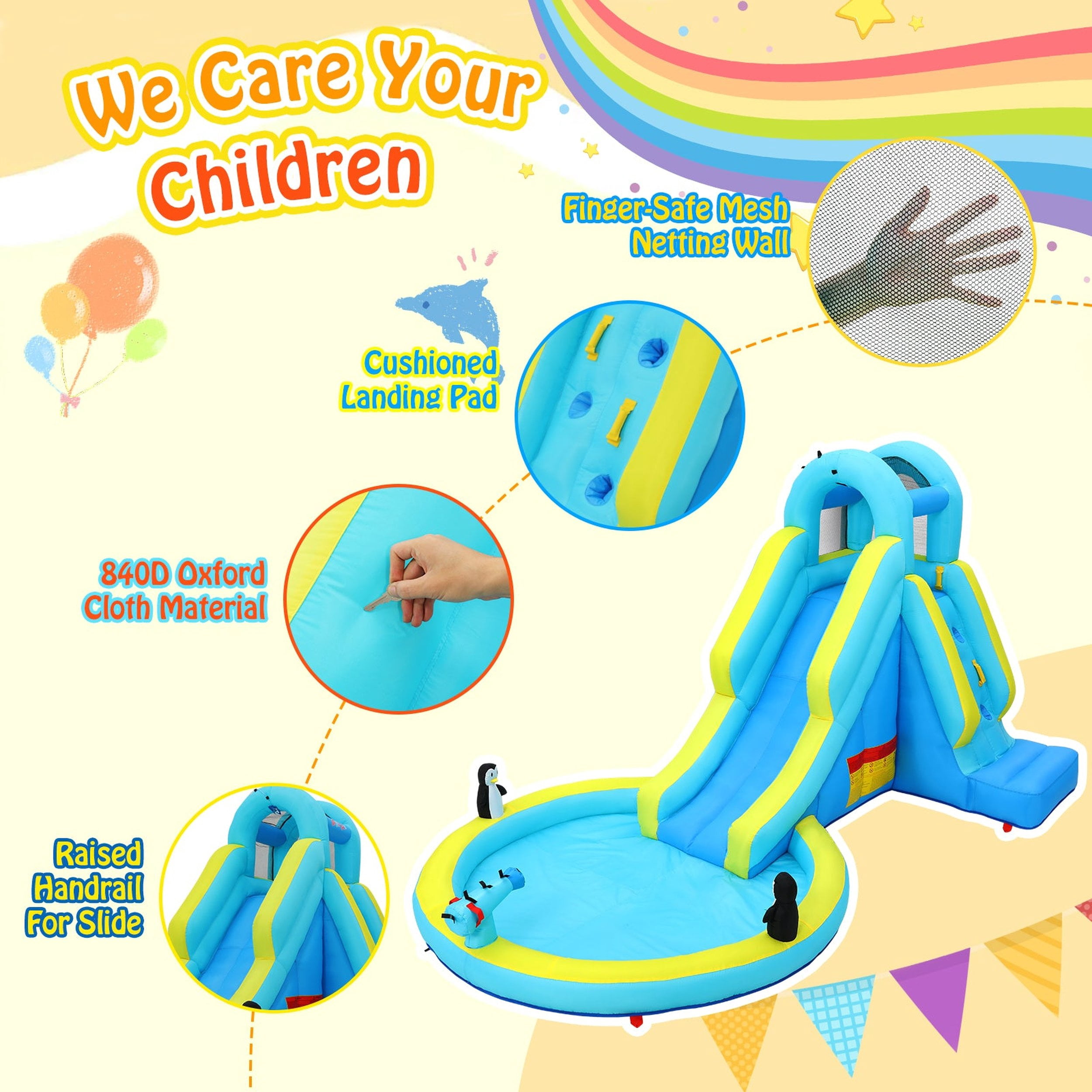 Funcid Inflatable Bounce House with Blower Indoor Outdoor, Kids Toddler Bouncy House Waterslide Park
