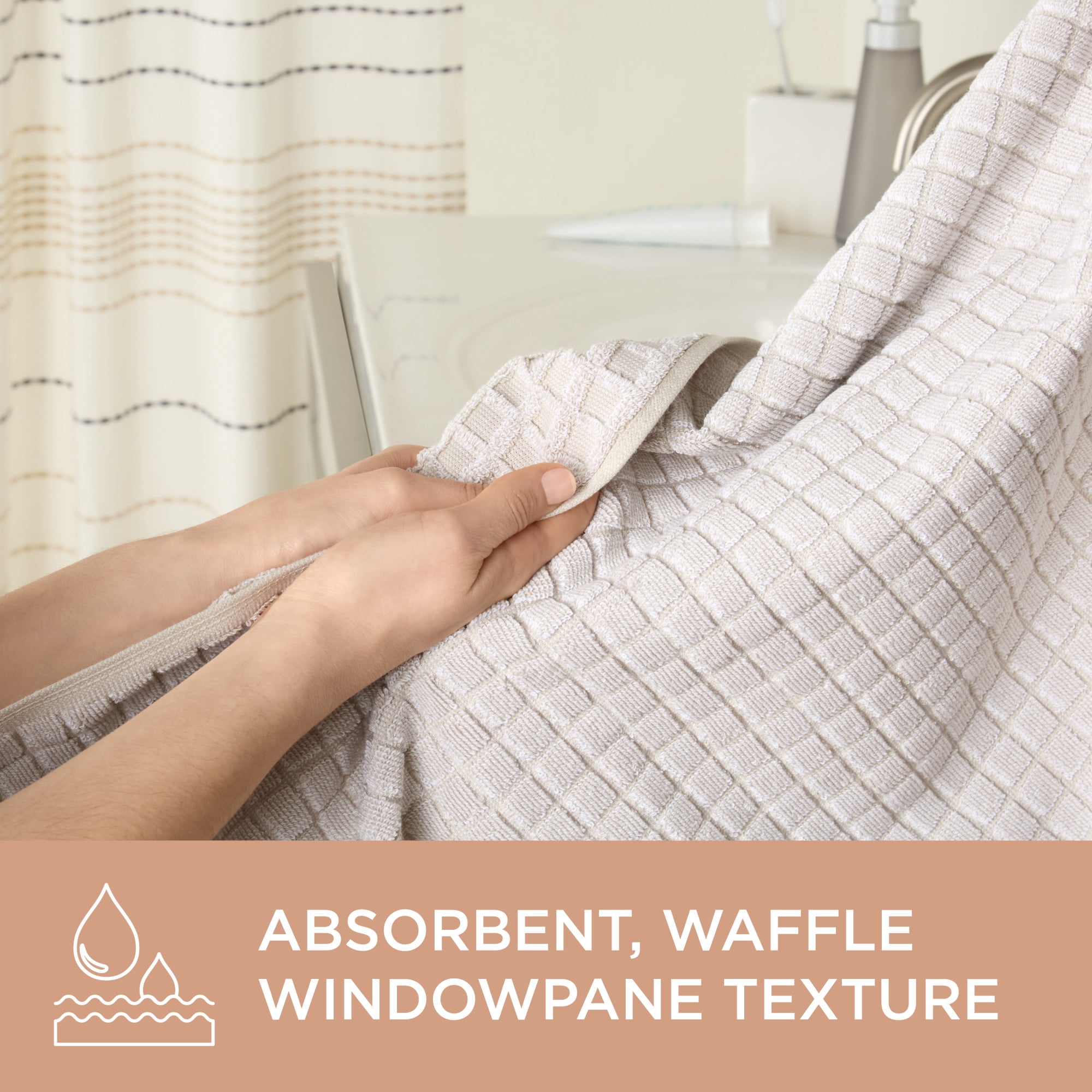 TOWN & COUNTRY EVERYDAY 4-Piece Textured Windowpane Hand Towel Set, 20"x30", 100% Cotton, Plush & Absorbent 550GSM, Beige