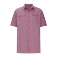 thumbnail image 3 of Iugvhana Classic Shirts for Men Short Sleeve Button Down Shirt with Double Pocket Regular-Fit Solid Color Lapel Tops Shirt Pink S, 3 of 5