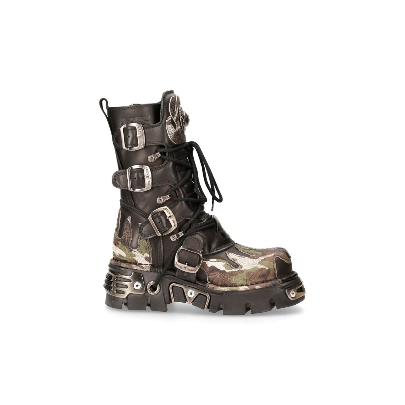 NEW ROCK 591-S15 Boots CAMOUFLAGE Flame Metallic Black Leather