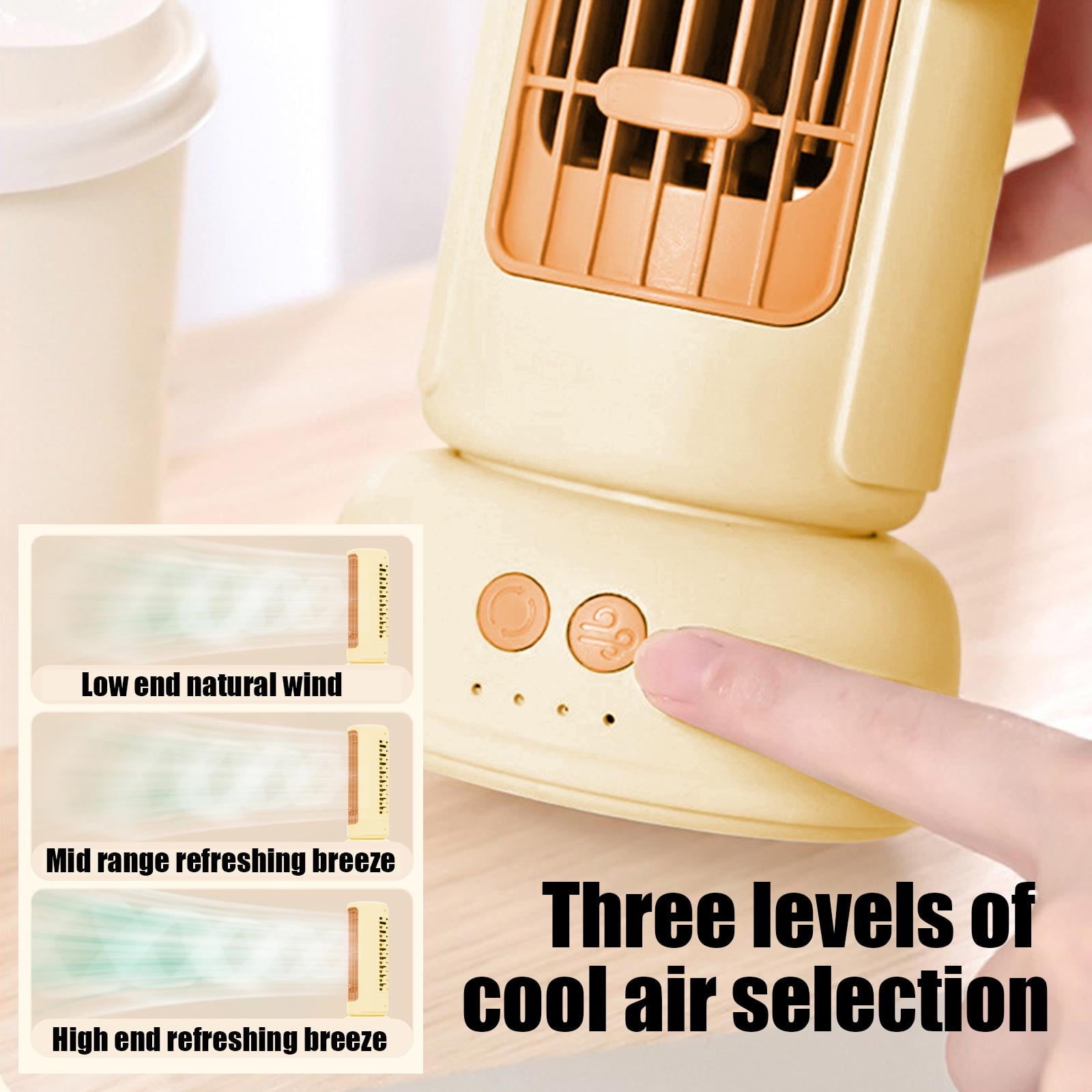 AUHomi Desktop Tower Fan, Oscillating Desktop Wind Tower Fan, 3-Speeds, 90° Oscillating, Portable Air Conditioners Bladeless Standing Fans Quiet Cooling Table Fans for Office, Bedroom and Kitchen (Yel