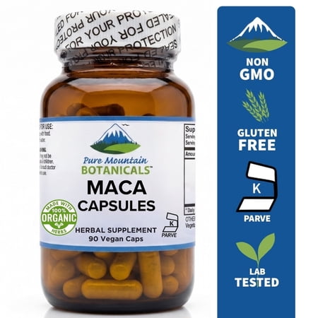 Pure Mountain Botanicals Organic Maca Root Capsules, Organic 1000mg, 90 Vegan Caps