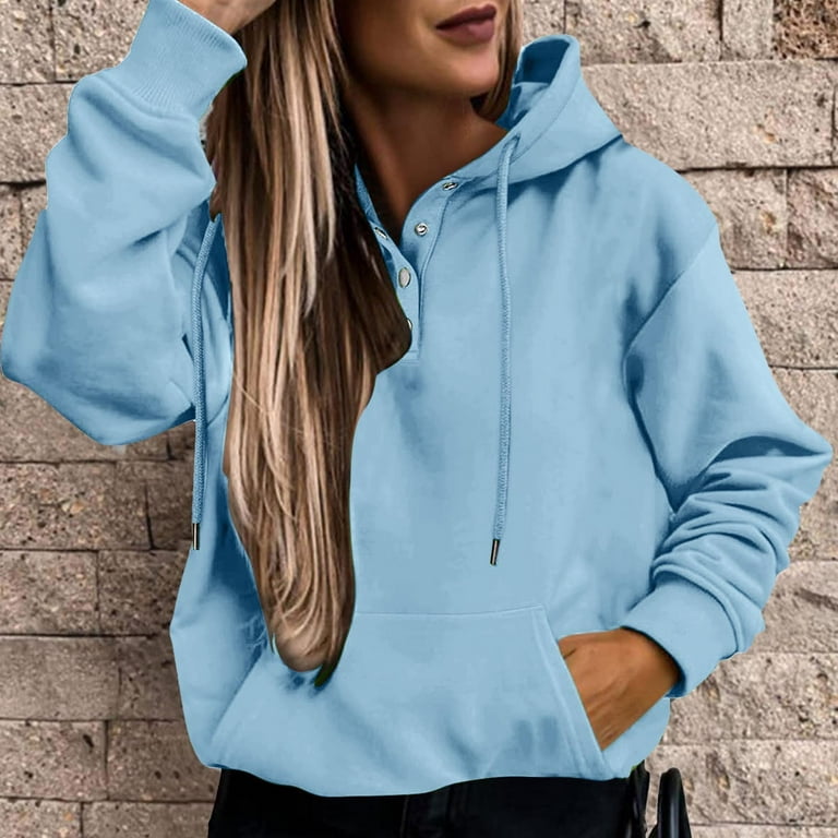 dmqupv Zipper Hoodies for Women Womens Casual Crewneck Sweatshirts Long  Sleeve Cute Tunic Tops Loose Fitting Pullovers Light Blue XL