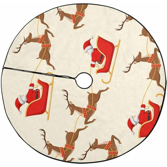 FMSHPON Santa Claus Reindeer Xmas Christmas Tree Skirt Stand Mat for Holiday Party Decoration Indoor Outdoor 48 inches