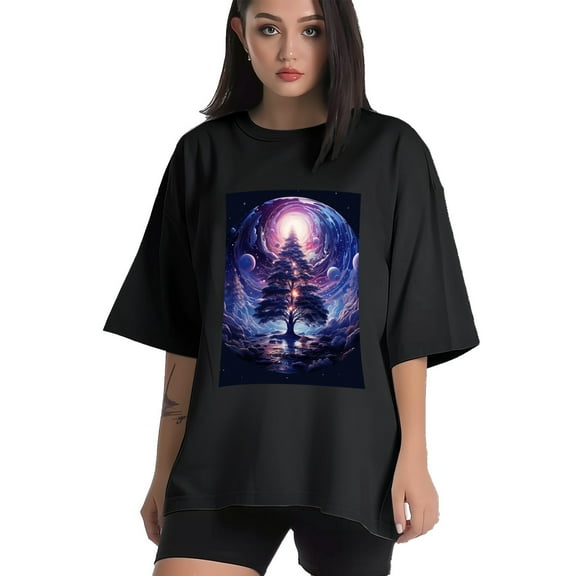 Plus Size Shirt for Women Black Tops for Women Short Sleeves Shirt for Women Tree 002 T Shirt Crewneck Shirt for Women XS