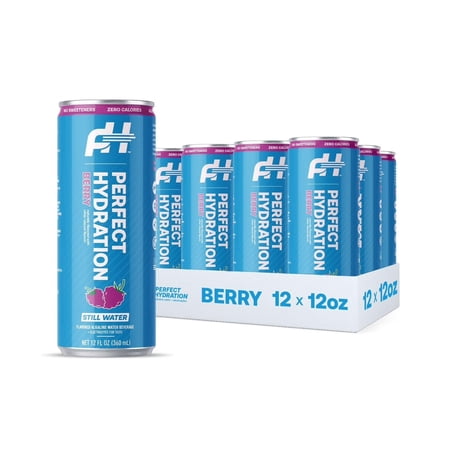 Perfect Hydration Berry Flavored Alkaline Water, 0 Sugar, 0 Calories, 12 oz Cans, Pack of 12