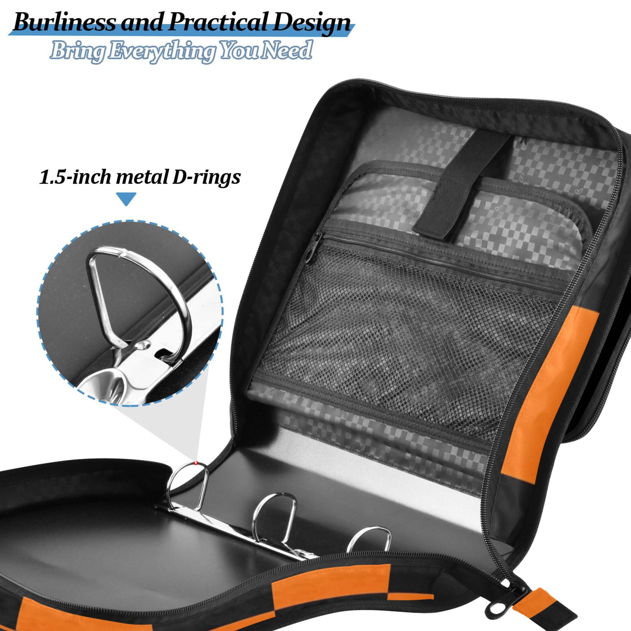 ALAZA Zipper Binder Orange Checkered Grid Pattern 3 Ring Trapper Keeper File Folder Organizer Bag