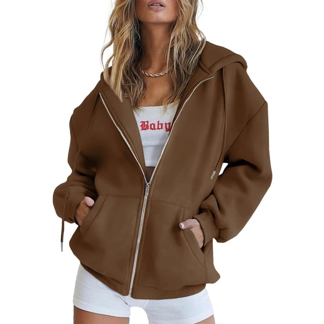 Sudadera PRETTYGARDEN 2025 con cremallera marrón XS