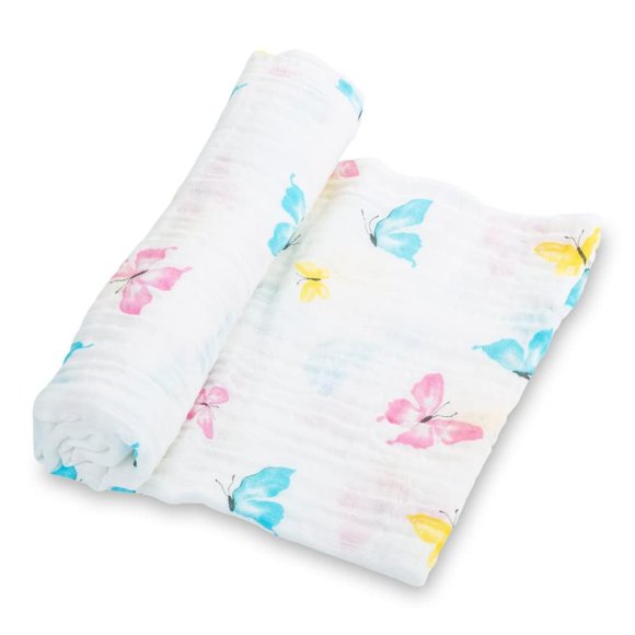 Manta LollyBanks con estampado de mariposas 100% algodón 120 x 120 cm